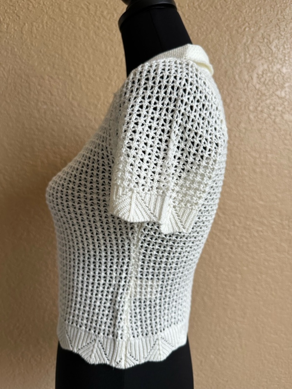 No Comment White Crochet Knit Stretch Button-Up Cardigan Top Size S - Picture 7 of 16